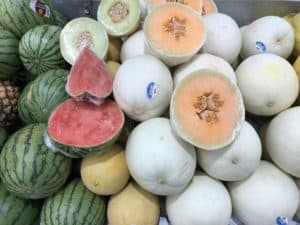 Cut Melons on Display in the Produce Department